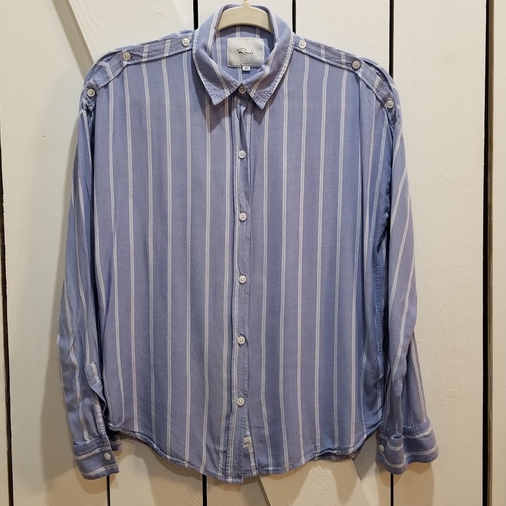 Rails blue white striped button up top xs